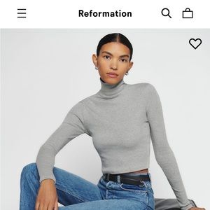 NWOT Reformation Davy Cropped Ribbed Turtleneck Tee Gray Size Medium